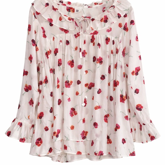 GAP Tops - GAP- Floral Ruffle Blouse - White and Red